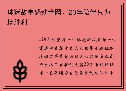 球迷故事感动全网：20年陪伴只为一场胜利
